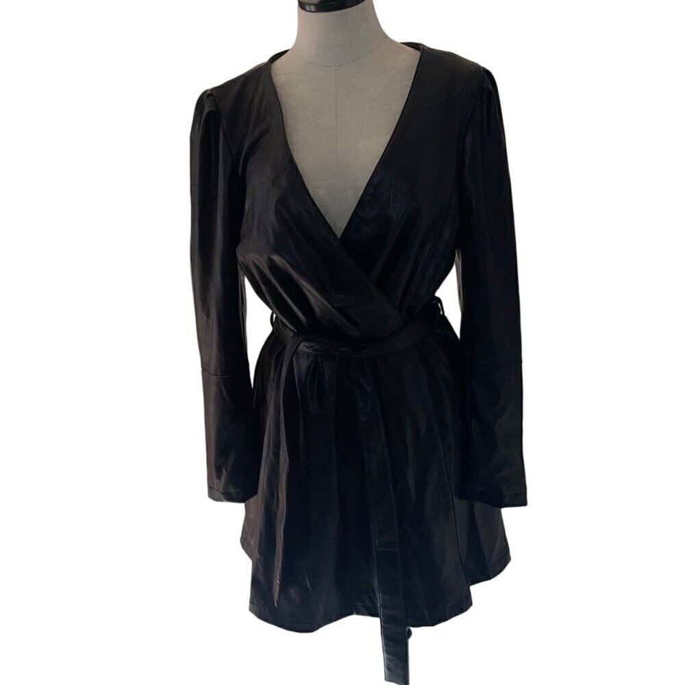 7 For All Mankind Womens Dress Size Large Black Faux Leather Belt Long Sleeve